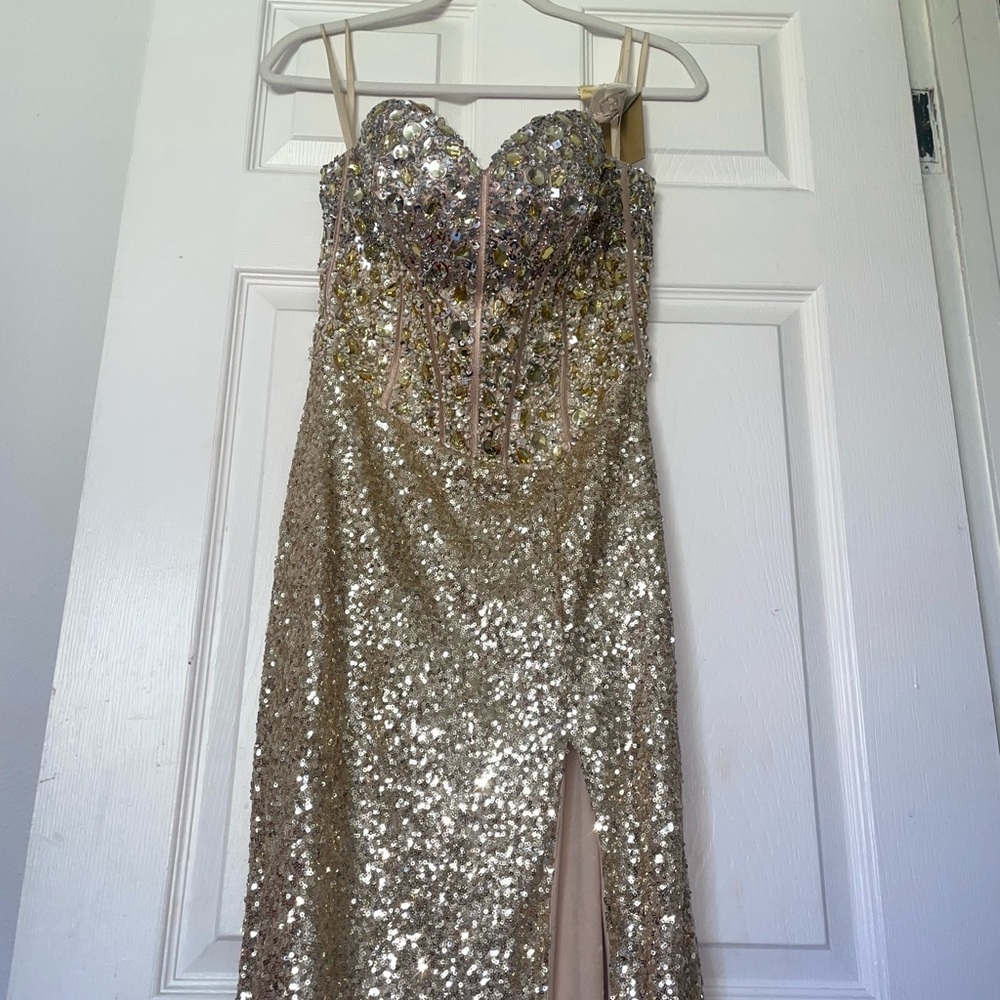 Aspeed Strapless Gold Sequin Dress